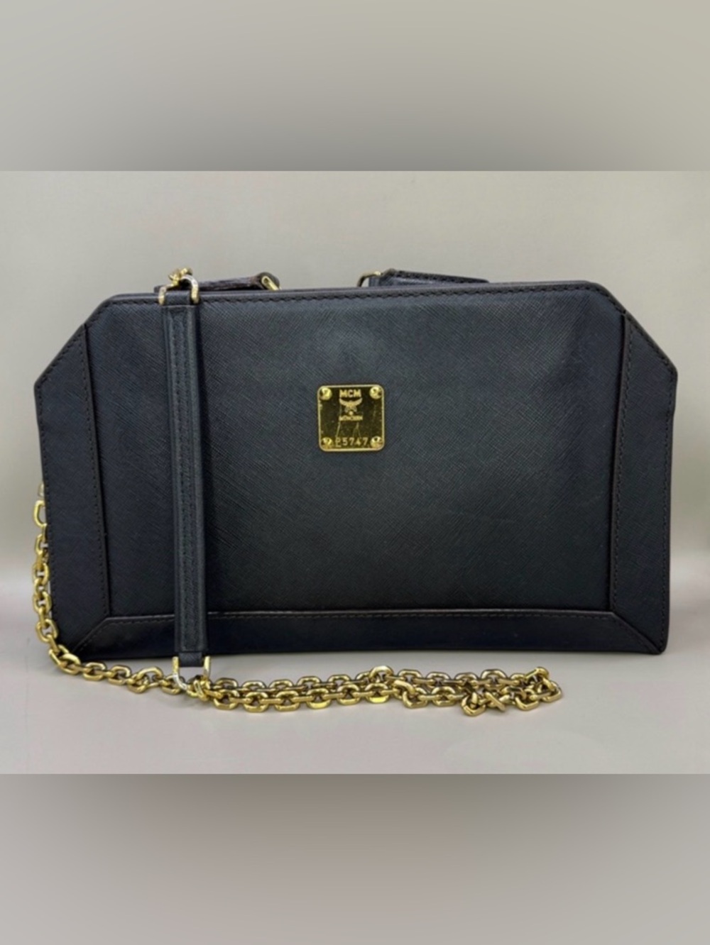 MCM Black Clutch with Gold Chain
